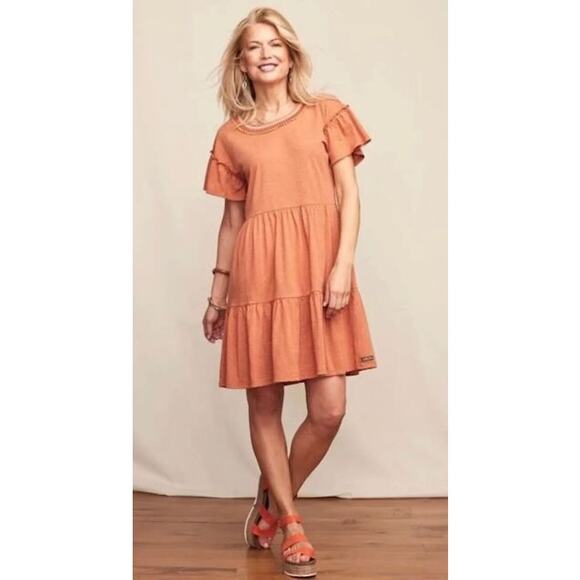 Matilda Jane Heart to Heart Homeroom Tiered Dress Fall Pockets Orange Womens S - Picture 1 of 6